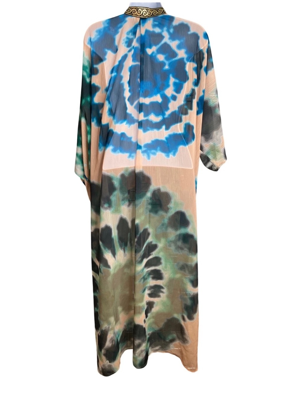 Suki So Chiffon Kimono Robe Water Color Gold Trim - Picture 2 of 2
